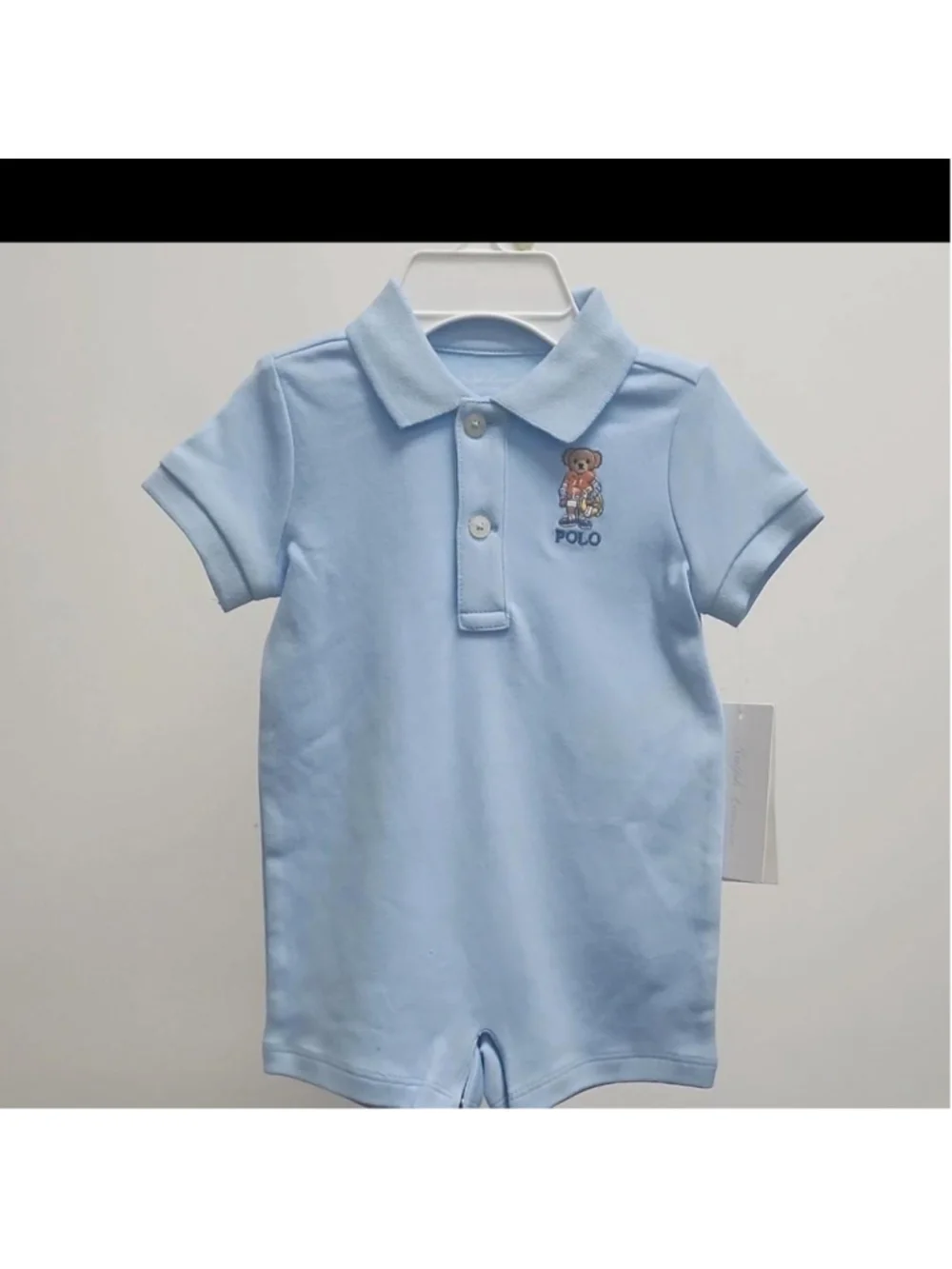 Polo Ralph Lauren Baby Romper Size 6M Light blue polo style romper with embroide